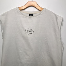 Zara Denim Shirt XL White Sleeveless Cutoff Pullover Crew Graphic Shell Vest - £18.46 GBP