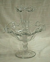 Elegant Crocheted Crystal Imperial Glass Ohio Footed Epergne Glass Bowl w Vase - £160.76 GBP