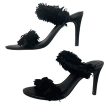 Joie Poppi High Heel Fringe Slide Sandals Black Suede Size 8.5 Open Toe ... - €26,42 EUR