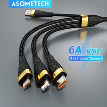 Asometech 3 In 1 Usb Charge Cable 6A 100W For Huawei/Honor Portable Mi Usb Type C - $7.31