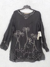 Raya Sun Swim Cover SZ 3X Sheer Black Long Sleeve Sequins Embroidered Pa... - $14.99