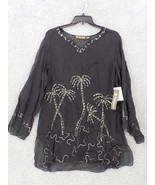 Raya Sun Swim Cover SZ 3X Sheer Black Long Sleeve Sequins Embroidered Pa... - £11.79 GBP