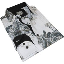 Men Sports Shirt by DE-NIKO Long Sleeves Fashion Print Soft Modal 2007020 White image 2