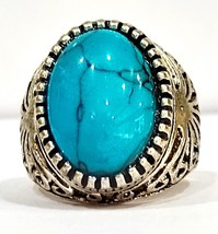 20Ct turquoise Vintage Art Deco Engagement Ring 14k White Gold Plated 10 3/4 - £15.40 GBP