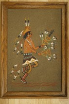 Framed Native American Folk Sand Art Navajo Feather Dancer Right 20&quot; by ... - $123.69
