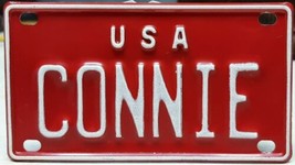 Vintage 60&quot;s 70&quot;s USA Personalized Name Bicycle Bike Plate Tag Red Metal CONNIE - £7.07 GBP