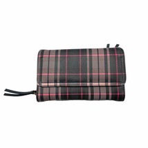 Women&#39;s Pink and Black Plaid Bi Fold Long Wallet Card Slots Zipper Pockets - $15.84