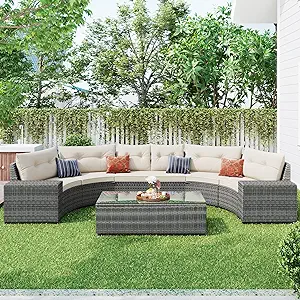 Merax 8-Pieces Outdoor Wicker Round Sectional Curved Sofa Set with Recta... - $1,556.99