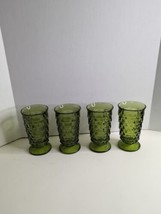 4 Vtg Indiana Glass Whitehall Avocado Green Cubist Tumblers Footed 6” Gl... - $41.80