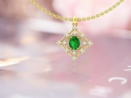 3.40Ct Oval Cut Simulated Emerald Pendant 14k Yellow Gold Over Birthday Gift - £102.63 GBP