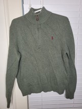 POLO Ralph Lauren Mens Pullover Quarter Zip Sweater L Green Rib Cotton classic - $18.32