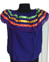 Purple Women Size M Off-Shoulder Ruffle Lace Ribbon Folkloric Fiesta Dance - $14.95