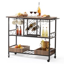 VEVOR 3-Tier Bar Serving Cart Rolling Trolley with Wine Grid Glass Holder 300LBS - £147.43 GBP