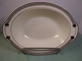 Vintage Taylor Smith Taylor 10&quot; Oval Serving Bowl White Silver Stripes &quot;... - $15.85