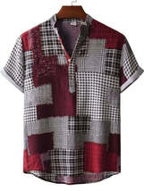 Men&#39;s Plus Size Printed Short Sleeve Casual Blouse - $31.49