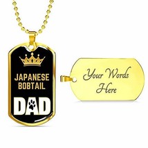 Cat Dad Gift Japanese Bobtail Cat Dad Necklace Engraved 18k Gold Dog Tag 24&quot; Cha - £48.05 GBP