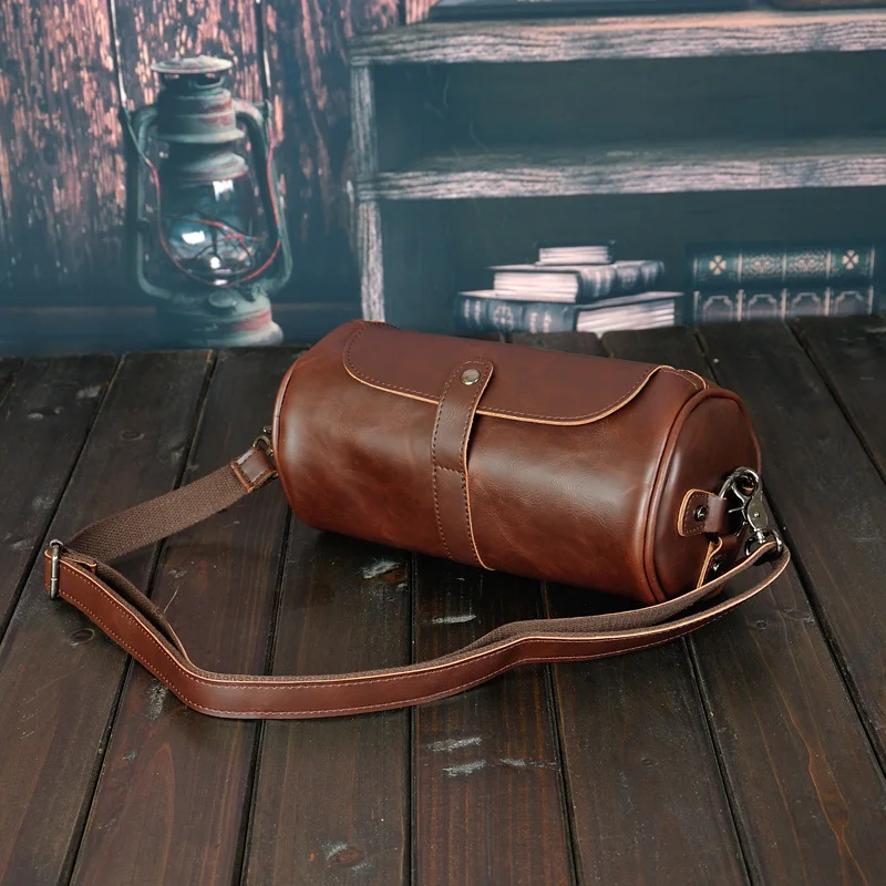 Luxury Retro Barrel Shaped Shoulder Bags Men Crossbody Bag Fashion Design Messen - £34.96 GBP