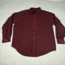 Van Heusen Long Sleeve Brushed Cotton Flanel Plaid Red Black 16 1/2 Cowboy Vtg - £11.74 GBP