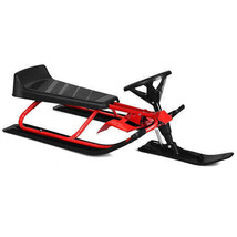 Kids Snow Sled with Steering Wheel and Double Brakes Pull Rope-Red - Col... - £89.41 GBP