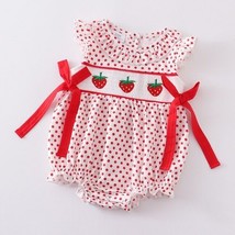 Boutique Strawberry Smocked Embroidered Baby Girls Bubble Romper Jumpsuit - £14.08 GBP