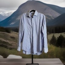 Thomas Dean Mens Shirt SZ L White/Blue Geometric LS Button Collared Flip Cuff - £9.66 GBP