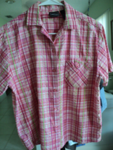 Bobbie Brooks Size Small Pink Green 100% Cotton Short Sleeve Blouse #7939 - £8.53 GBP