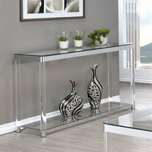 Glass Top Console Table With Lower Shelf In Chrome - £369.77 GBP