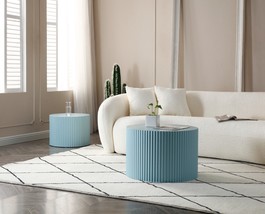 MDF Nesting Table Set of 2,Handcraft Round Coffee Table - Blue - £236.98 GBP