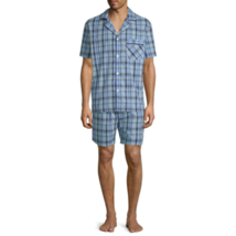 Stafford Men&#39;s Broadcloth Pajama Set SS Shirt &amp; Shorts SMALL Blue Yellow... - £26.31 GBP