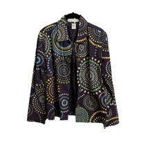 Bamboo Traders Women’s Jacket Sz  S Brown Multi Color Circles Wooden Embroidery - £9.56 GBP
