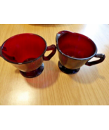 Vintage Ruby Red Cream &amp; Sugar Bowl Starburst Bottom - £8.17 GBP