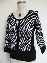 White House Black Market Zebra Print Cardigan Sweater S Zip Front Illusi... - £9.56 GBP