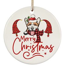 hdhshop24 Merry Christmas Welsh Corgi Dog Circle Ornament Gift Pine Tree... - £15.53 GBP