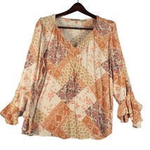Quizz Woman &amp; Co Size 24 Shirt Pink Orange Boho Patchwork Bell Sleeve Top - £11.76 GBP