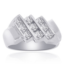 1.25 Carat Channel Setting Mens Round Cut Diamond Ring 14K White Gold - £1,415.51 GBP