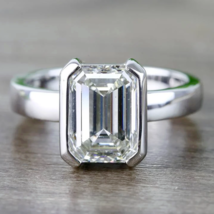 3Ct Simulated Emerald Cut Diamond Engagement Ring 14K White Gold Plated Silver - £75.96 GBP
