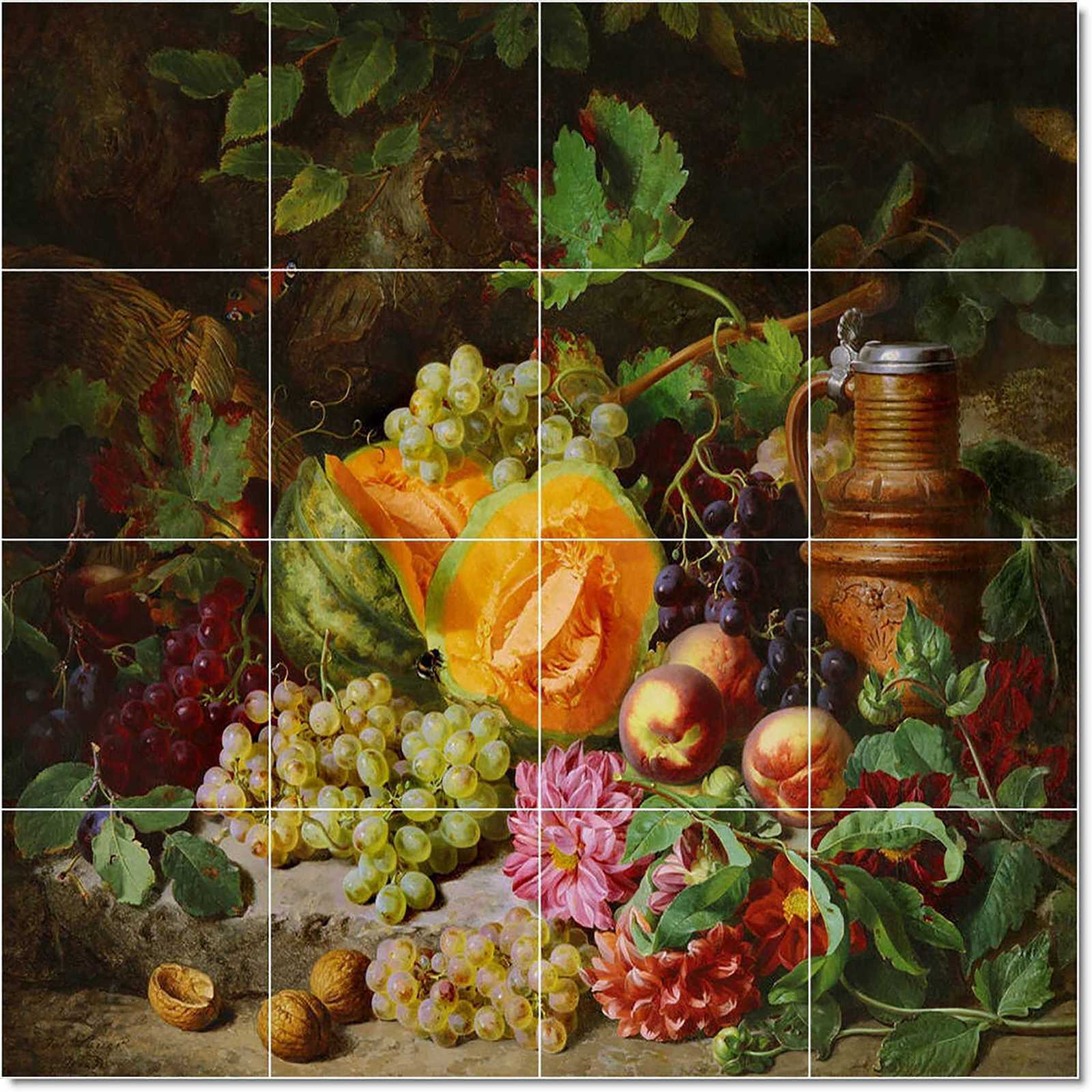 Lauer josef still life with fruit and a decorative clay jug