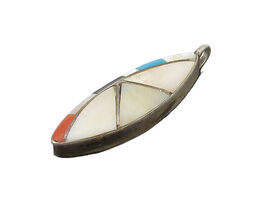 SOUTHWESTERN 925 Silver Vintage Mother Of Pearl &amp; Multi Stone Pendant PT... - $59.79