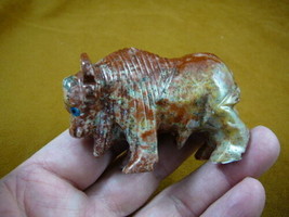 (Y-BUF-403) red tan gray BUFFALO bison carving gem stone gemstone SOAPSTONE PERU - £16.56 GBP