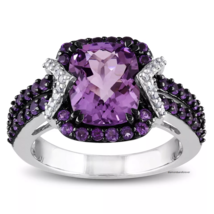 Transparent Cushion Amethyst With Purple &amp; White Tanzanite Beautiful Women Ring - £475.92 GBP