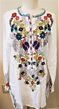 Johnny Was Embroidered Roseton Tunic/Dress Sz.L White/Multicolor Floral - £159.47 GBP