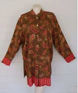 Diane Gilman 2X Fall Colors Paisley Sequin Embellished Silk Tunic Shirt - £24.40 GBP