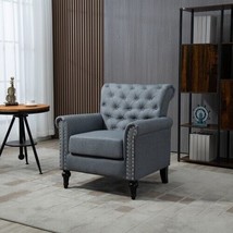 Mid-Century Modern Accent Chair, Linen Armchair - Gray - £162.49 GBP