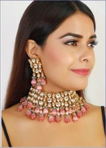 VeroniQ Trends-Party Wear Kundan Choker Necklace with Pink Beads-Bridal-Wedding - £114.02 GBP