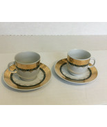 Vintage two cups and saucers HC china gilt trim made in Czechoslovakia - $19.75