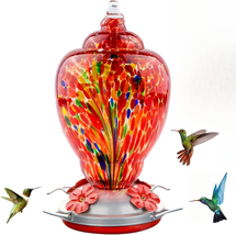 Hummingbird Feeder for Outdoors Patio Large 32 Ounces Colorful Hand Blow... - $33.47