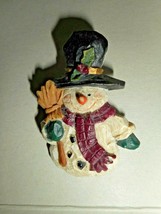 Snowman Pin Brooch Resin Holidays Holly Berries Winter Carrot Nose Straw Broom - £9.64 GBP
