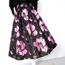 Pink Midi Jacquard Skirt Outfit Women Plus Size Pleated Midi Party Skirt image 5