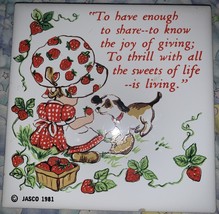 Jasco 1981 Strawberry Shortcake Trivet Square Single Ceramic Coaster Tile Vtg - £4.71 GBP