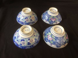 4 x antique chinese porcelain bowl . Marked blue ring + characters - $88.99
